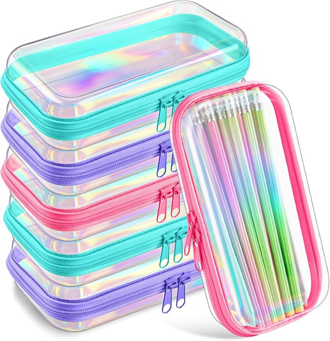 Sanwuta 6 Pcs Clear Hard Zipper Case Hard Plastic Zipper Pouches Transparent by Sanwuta