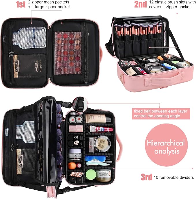 Relavel Makeup Bag Travel Makeup Train Case 13.8 inches Large Cosmetic Case - Image 6