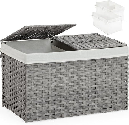 SETVSON Storage Basket with Lid PE Rattan 27.8 Gal Wicker Chest, 2 Removable by SETVSON