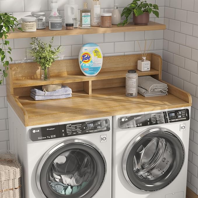 Washer Dryer Countertop with 2-Tier Shelf, Wood Topper with Non-Slip Pad - Image 2