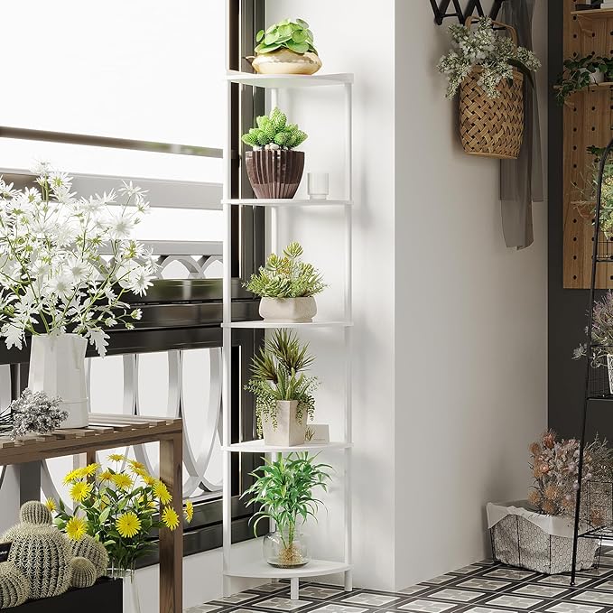 SUNMORY 5 Tier Corner Shelf, Industrial Display Shelf, Narrow Plant Stand - Image 6