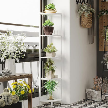 SUNMORY 5 Tier Corner Shelf, Industrial Display Shelf, Narrow Plant Stand - Image 6