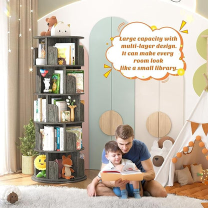 Aheaplus Rotating Bookshelf, 360 Display Wood Spinning Bookshelf Tower - Image 5