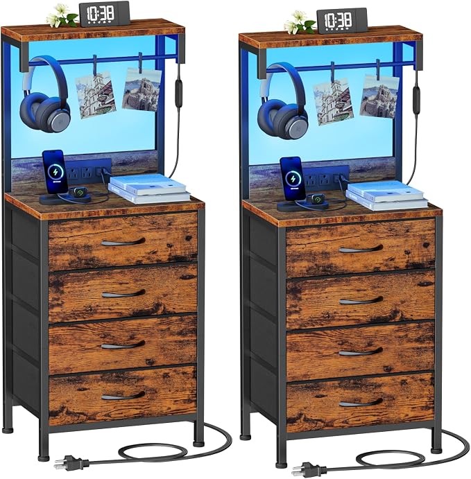 Furnulem Night Stand Set 2, Tall Nightstand by Furnulem