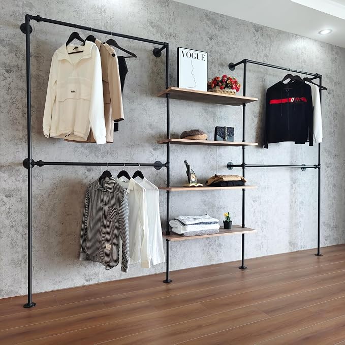 Industrial Pipe Clothing Rack, Wall Mounted Garment Hanging Rack - Image 9