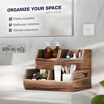 Acacia Wood Pantry Storage Bins – Stackable Open Front Kitchen Baskets - Image 7