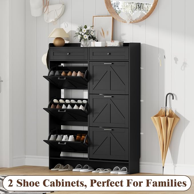Thacuok Shoe Cabinet with 6 Flip Drawers & 2 Storage Drawers, Rustic Farmhouse - Image 9