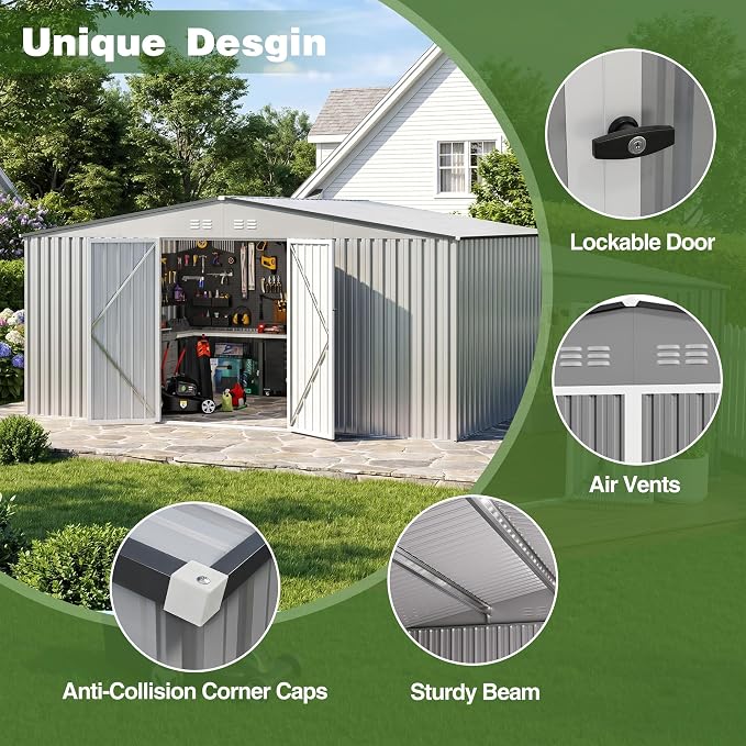 14 x 12 FT Outdoor Storage Shed, Heavy-Duty Galvanized Steel Tool Shed - Image 3