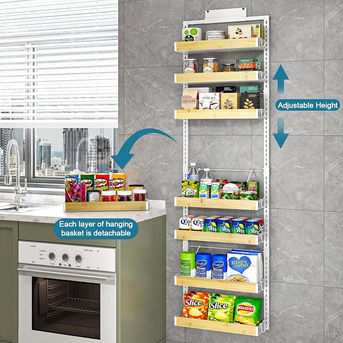 bukfen Over the Door Pantry Organizer 8-Tier Adjustable Basket Kitchen Pantry - Image 4