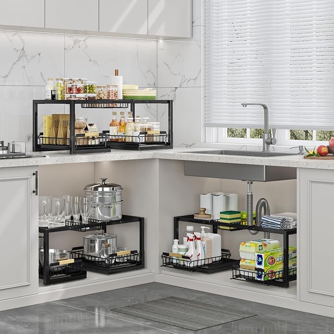 Under Sink Organizer, Pull Out Storage Organizer, 2 Tier Sliding Sink Organizer - Image 3