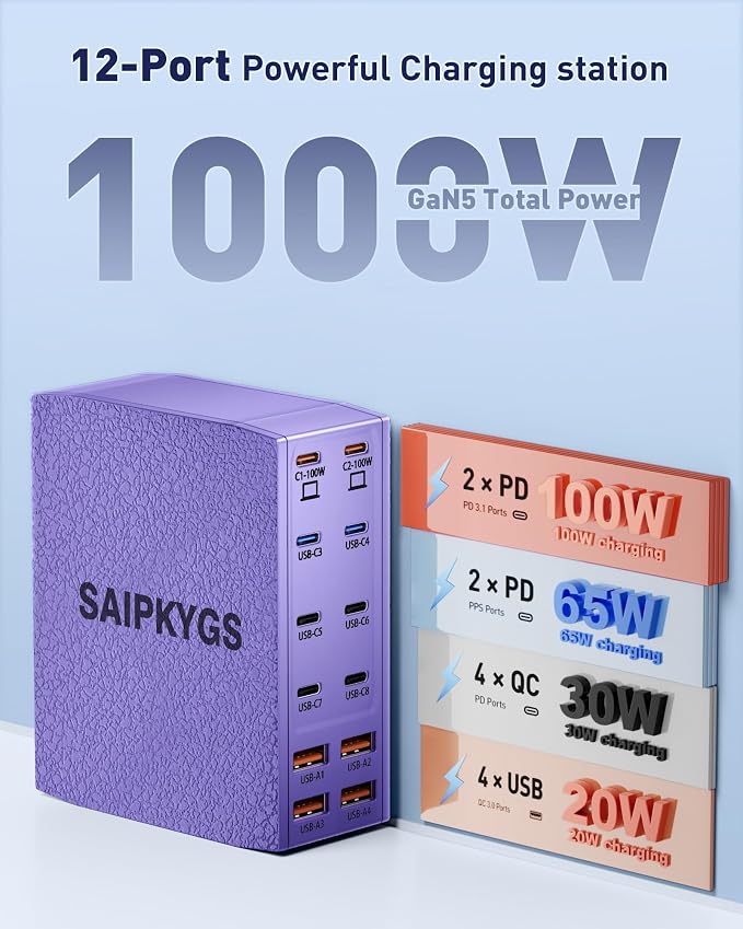 USB Charging Station, 12-Port USB C Charger Block - Image 2