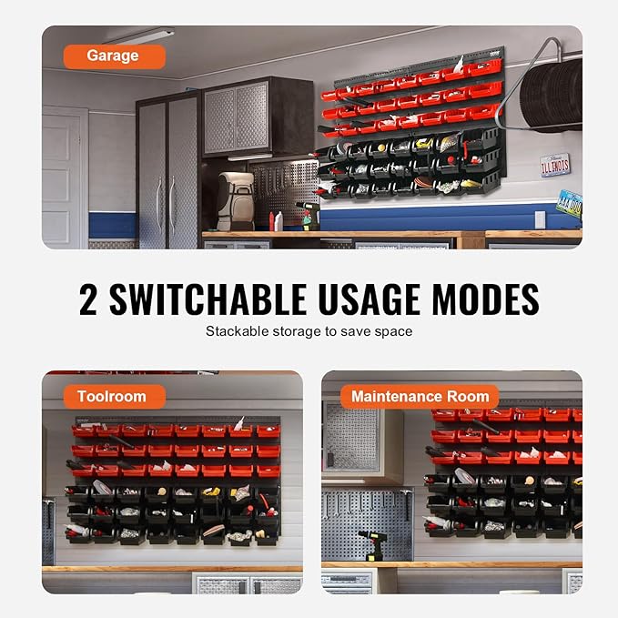 VEVOR 48-Bin Wall Mounted Storage Bins Parts Rack Organizer Garage Shop Tool - Image 6