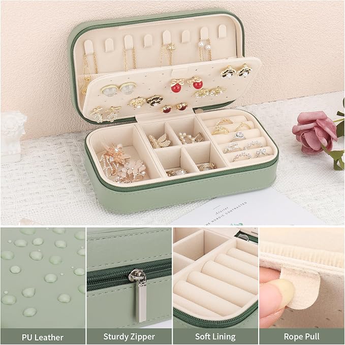 DesignSter Travel Jewelry Box, PU Leather Portable Jewelry Case, Small Jewelry - Image 4