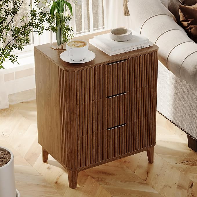 3 Drawer Fluted Dresser for Bedroom, Modern Closet Dressers Chest of Drawers by TOKSOM