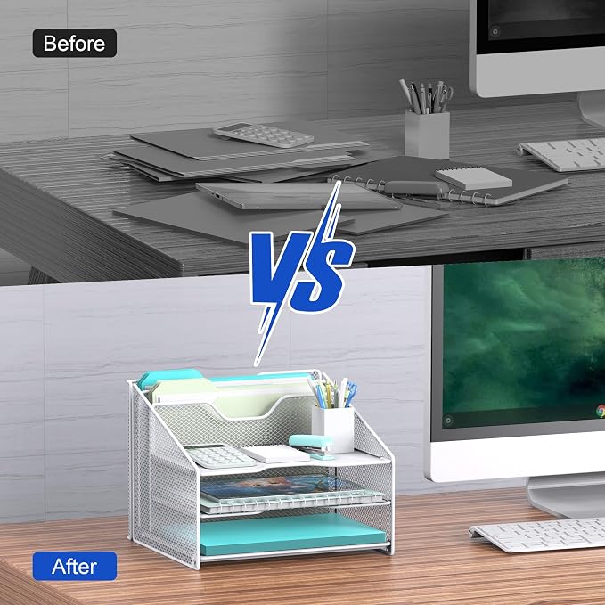 samstar White Desk File Organizer, Mesh Letter File Folder Holder - Image 6