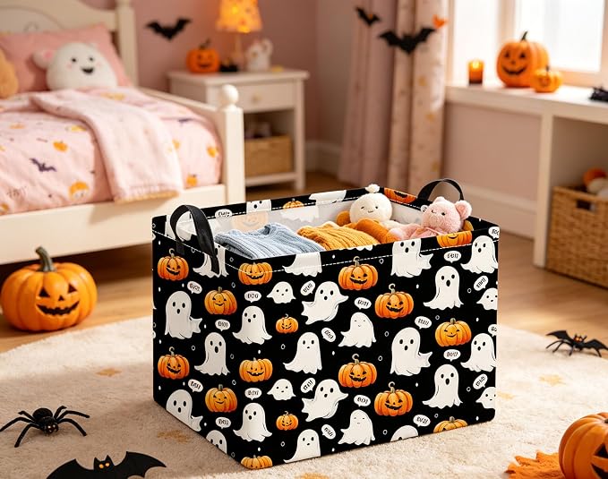 Halloween Basket Cute Baskets for Kids Pumpkin Basket Rectangular Storage Bin - Image 6