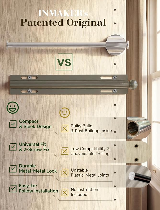 INMAKER Valet Rod for Closet Slide out | Pull out to 9.5" Hanger Rod for ≥12" - Image 5