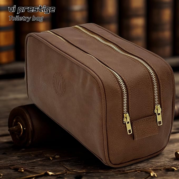 Dopp Gift Large Travel Toiletry Bag Premium Quality PU Leather Two compartments - Image 2