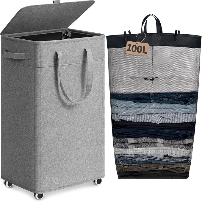 Goodpick 100L Large Rolling Laundry Basket by Goodpick
