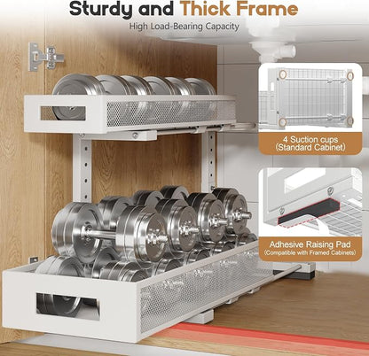 2 Pack 19IN Depth Under Sink Storage Organizer, Large 2-Tier Elegant Mesh Pull - Image 3