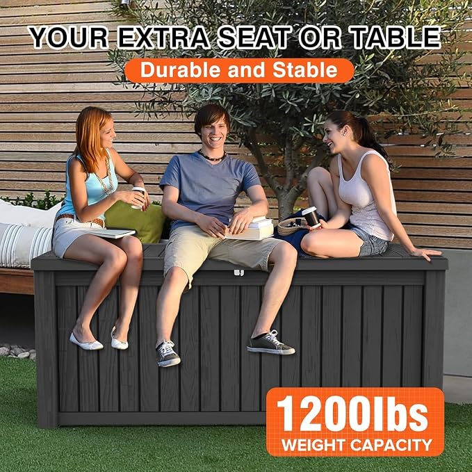180 Gallon Resin Deck Box, Waterproof Outdoor Storage Box - Image 7