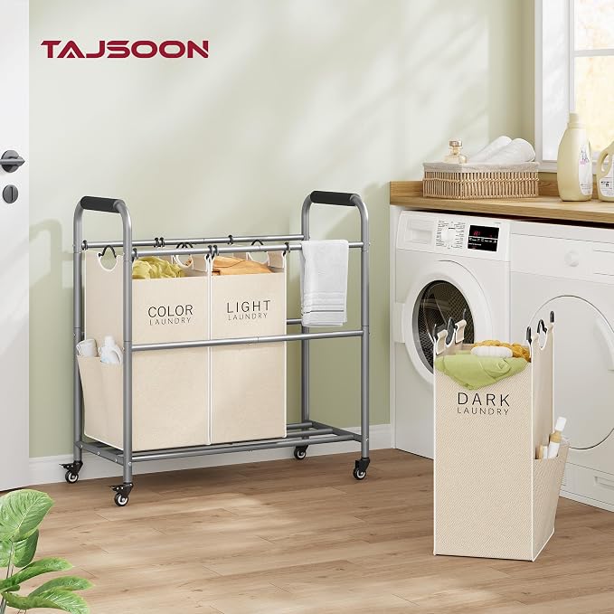Tajsoon 3 Bag Laundry Sorter Cart, Laundry Hamper Sorter Basket - Image 2