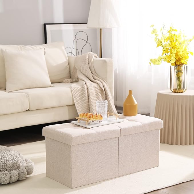 Storage Ottoman Bench Foldable Seat Footrest End of Bed Ottoman - Image 2