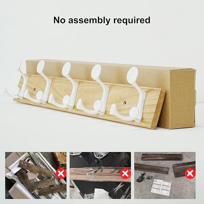 SKOLOO 24-Inch Natural Wood Coat Rack Wall Mount - Image 4