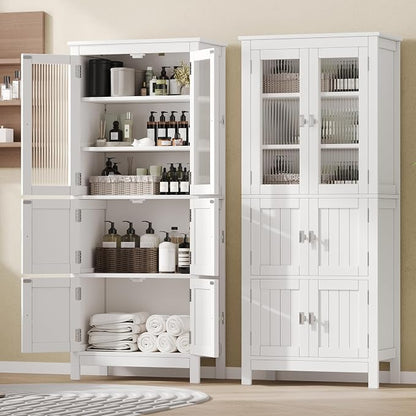 Akxomel 53.1" Tall Bathroom Cabinet 6 Doors Linen Floor Storage Cabinet | - Image 5