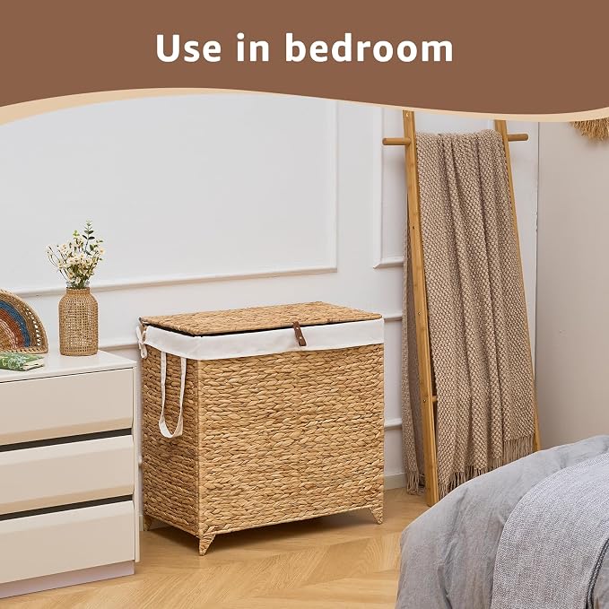 Laundry Hamper with Lid and Removable Liner Bag, Handwoven Natural Hyacinth - Image 5