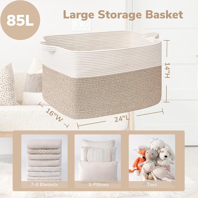 Goodpick Extra Large Woven Blanket Basket, 23.6" x 15.7" x 13.8" Storage - Image 3