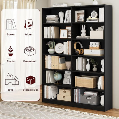 FACBOTALL Bookshelf and Bookcase, 6-Tier Double Wide Bookshelves, Freestanding - Image 5