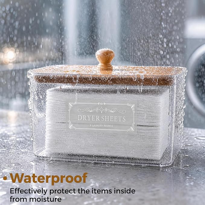 Dryer Sheet Holder with Bamboo Lid, Acrylic Laundry Clear Dryer Sheets - Image 7
