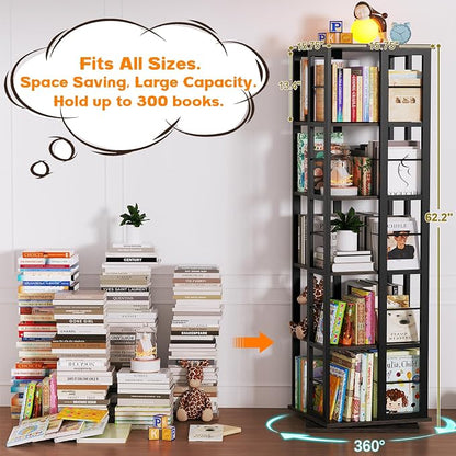 Aheaplus Rotating Bookshelf, Corner Bookcase, 360 Display Wood Spinning - Image 3
