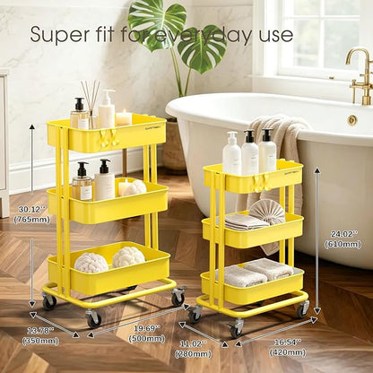 3 Tier Rolling Cart Metal Utility Cart - Image 2