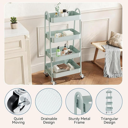 OLIXIS Metal 4 Tiers Utility Rolling Cart, Mobile Storage Shelf - Image 2