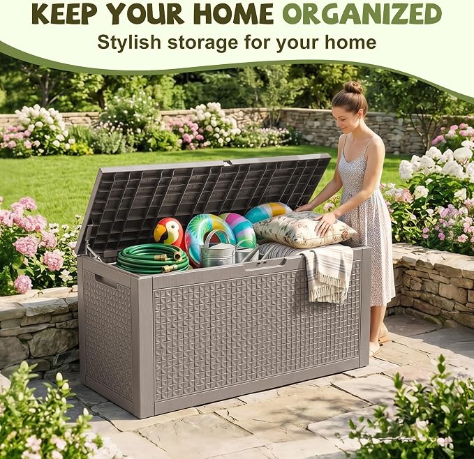 150 Gallon Outdoor Storage Box, Large Resin Deck Box Waterproof, Lockable Toy - Image 6