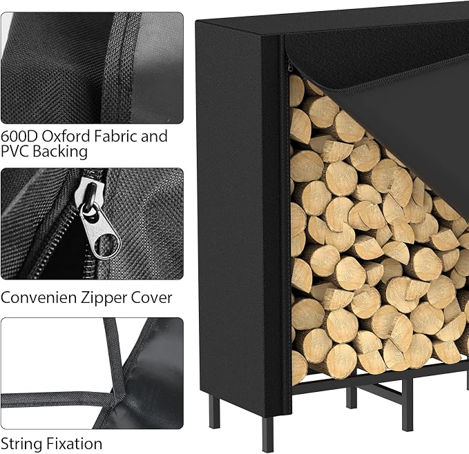 CADUKE 4ft Firewood Rack with Cover, Outdoor Firewood Log Rack - Image 5