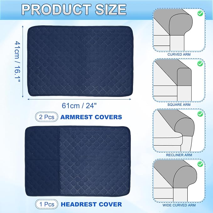 uxcell 3 PCS Armrest Covers, Couch Arm Cover Furniture Protect Slide Recliner - Image 2