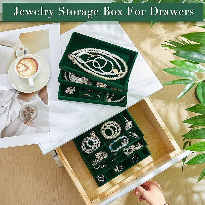 Junkin 18 Pcs Velvet Jewelry Tray, Stackable Jewelry Organizer Trays - Image 4