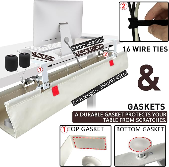 Under Desk Cable Management No Drill – 36" L x 6" W Cord Organizer, Upgraded - Image 2