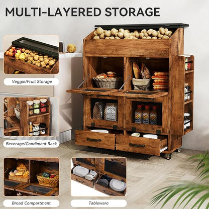 Verano Garden 31.5" Large Potato and Onion Storage Bin on Wheels, Bread Box | - Image 3