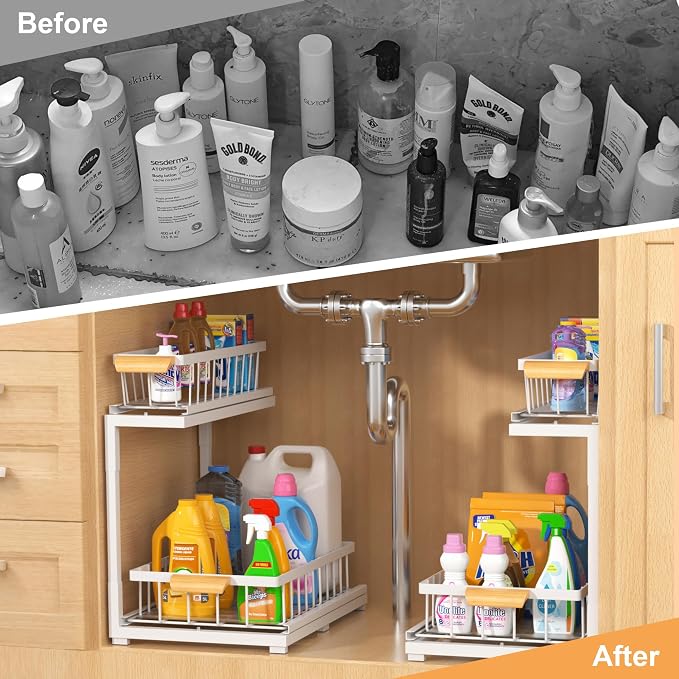 Under Sink Organizer 2 Tier, Pull Out Drawer Slides Under Sink Storage - Image 6
