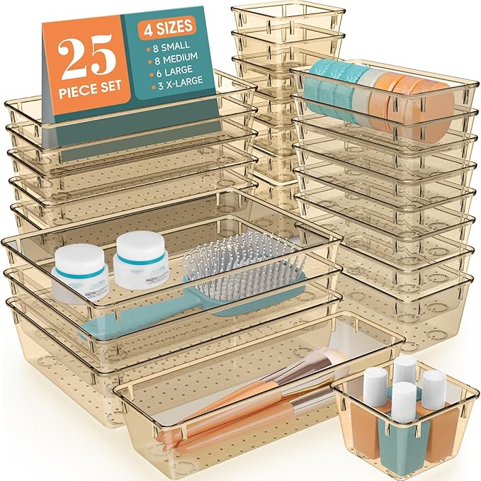 WOWBOX 25 PCS Plastic Drawer Organizer Set, 4 Sizes Desk Drawer Divider by WOWBOX