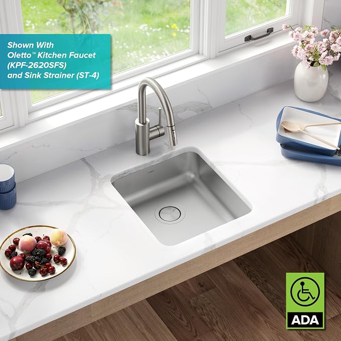 KRAUS Dex 17-inch Undermount 16 Gauge Stainless Steel Single Bowl ADA Kitchen - Image 2