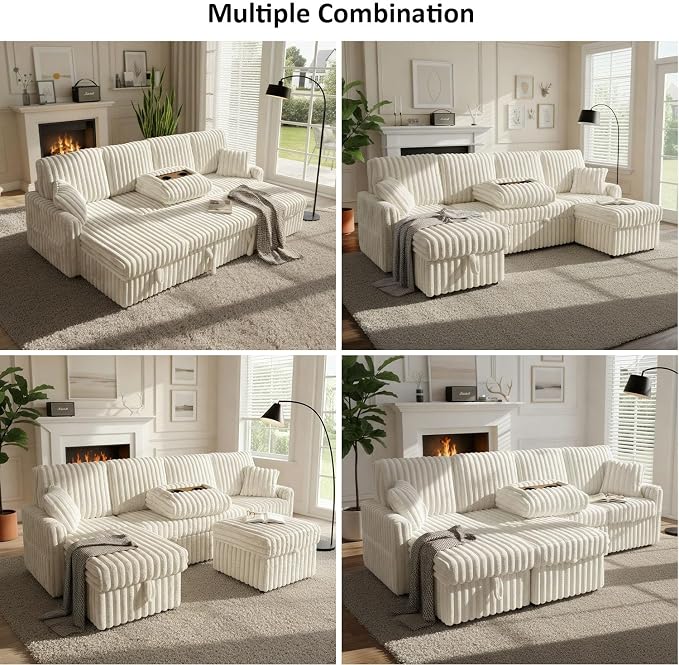 KCGKCG 104" U Shaped Sleeper Sofa Bed, Sectional Couches - Image 7