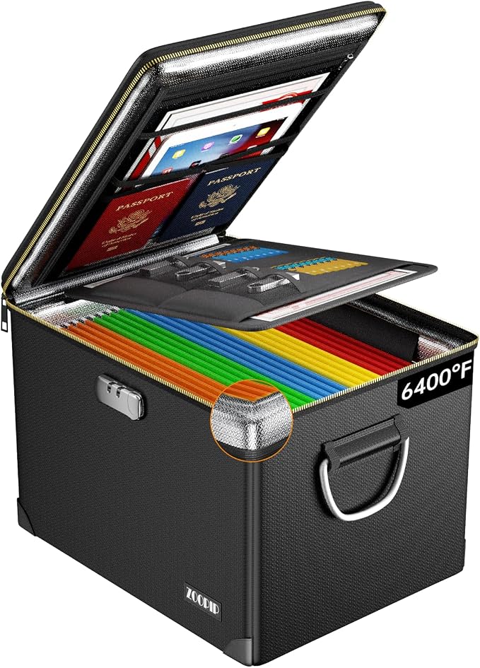 Fireproof Document Box, Hard Case File Organizer by ZOOPIP