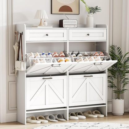 Shoe Cabinet with 4 Flip Drawers & 2 Top Drawers, Wooden Narrow Hidden Slim by Xixini