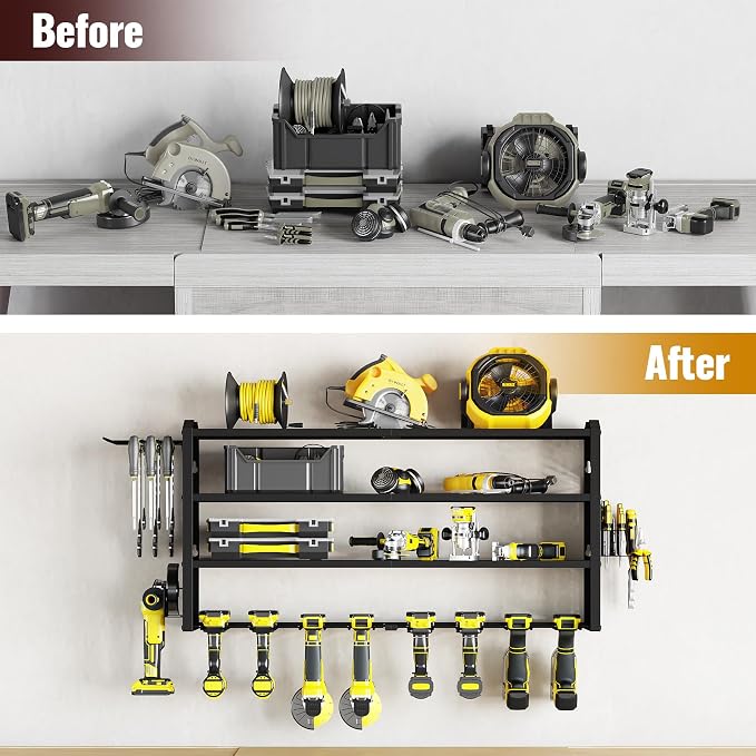Tomorotec 4-Layer Wall-Mounted Power Tool Storage Rack, Heavy-Duty Steel Drill - Image 6