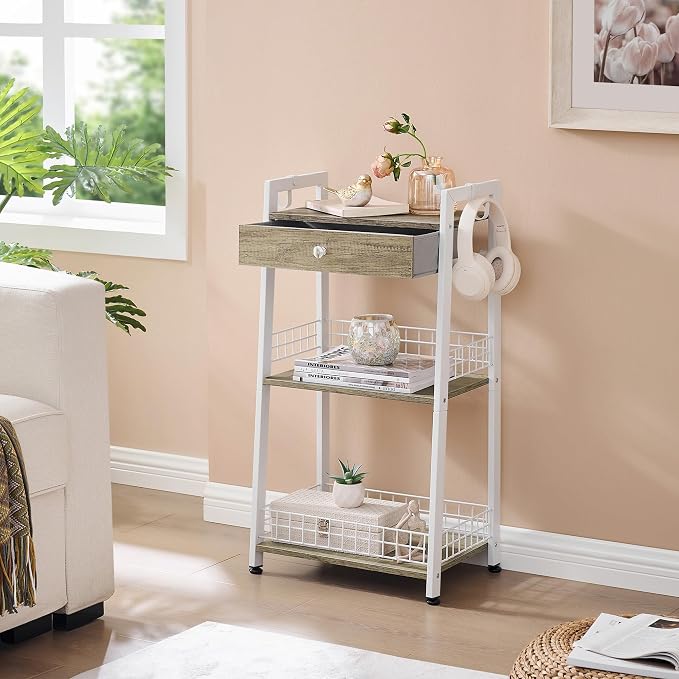 3-Tier Ladder Shelf with Drawer, Bathroom Floor Storage Shelf, Freestanding - Image 5